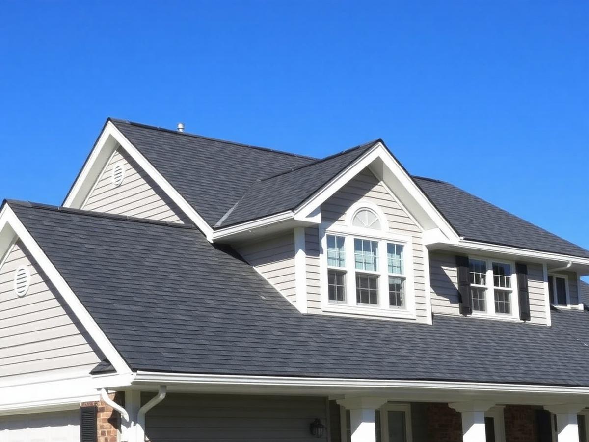 New architectural asphalt shingle roof on a two-story home